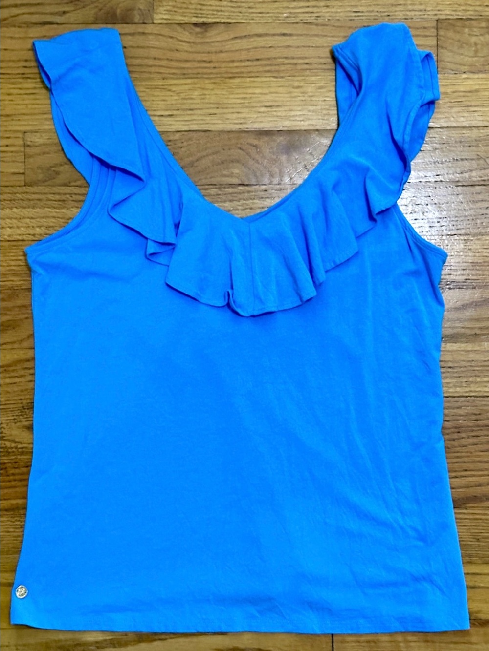 Lilly Pulitzer Medium Alessa Ruffle Tank in Thistle Blue PTP 17.5”